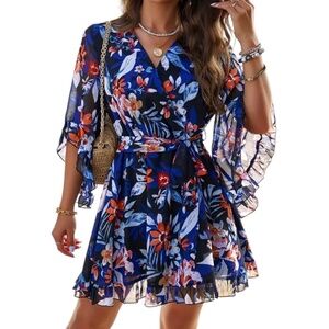 Women’s V Neck Floral A Line Dress